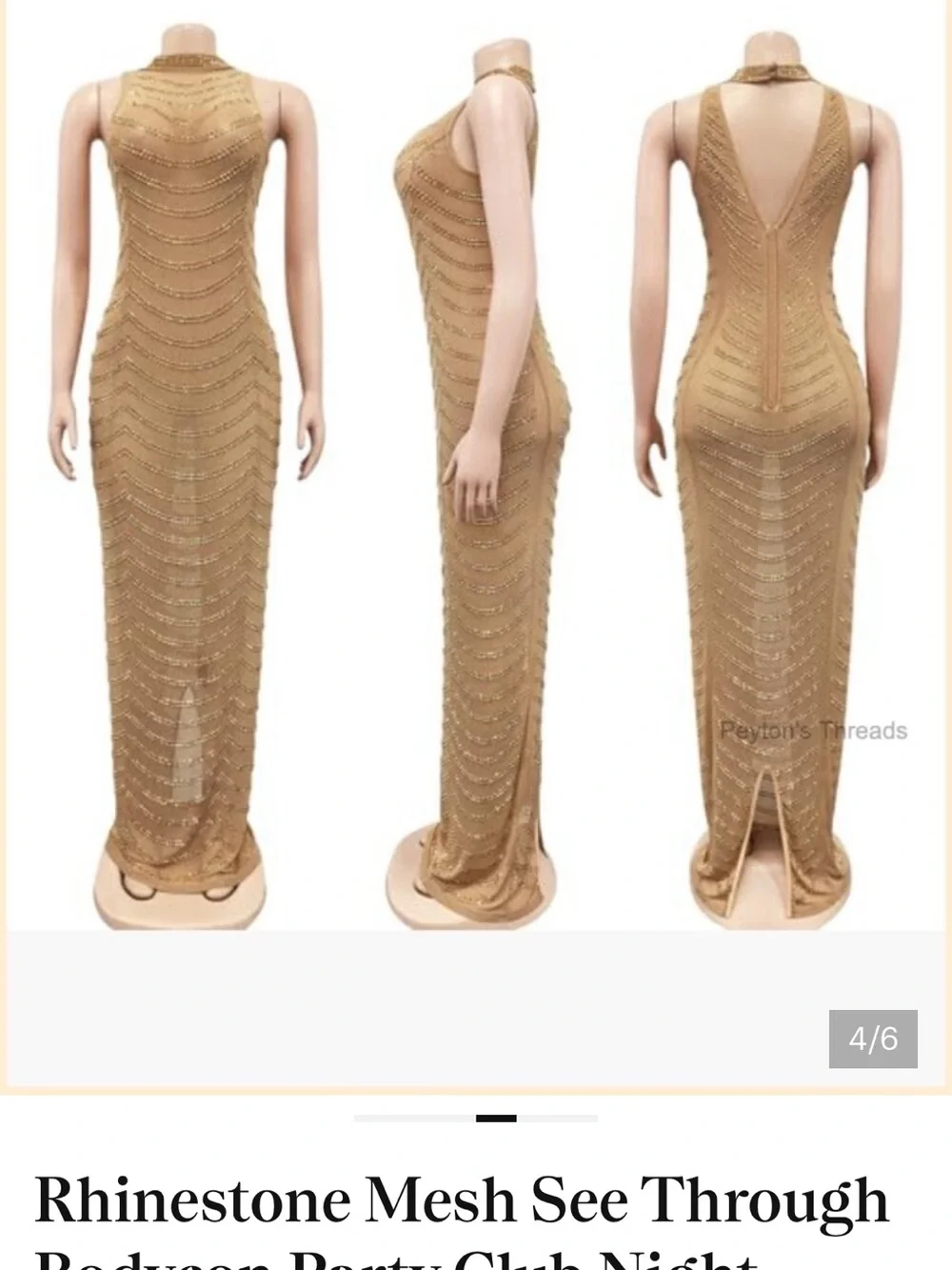 Gold Rhinestone Mesh Maxi Skirt - Picture 3 of 5